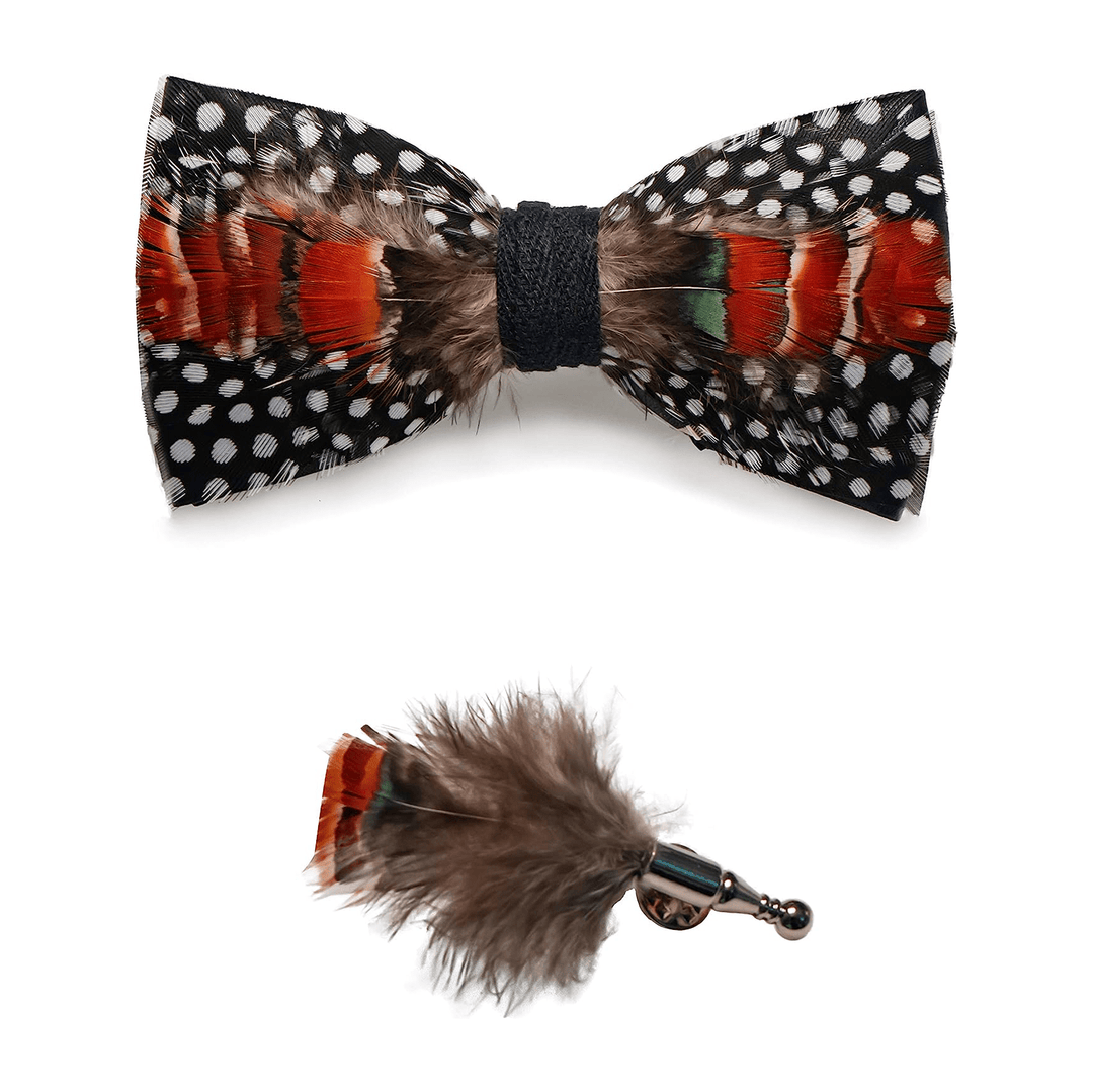 Nœud papillon à pois blancs et orange, avec épingle à revers