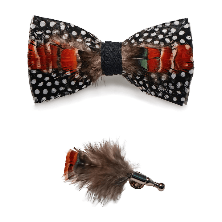 Nœud papillon à pois blancs et orange, avec épingle à revers