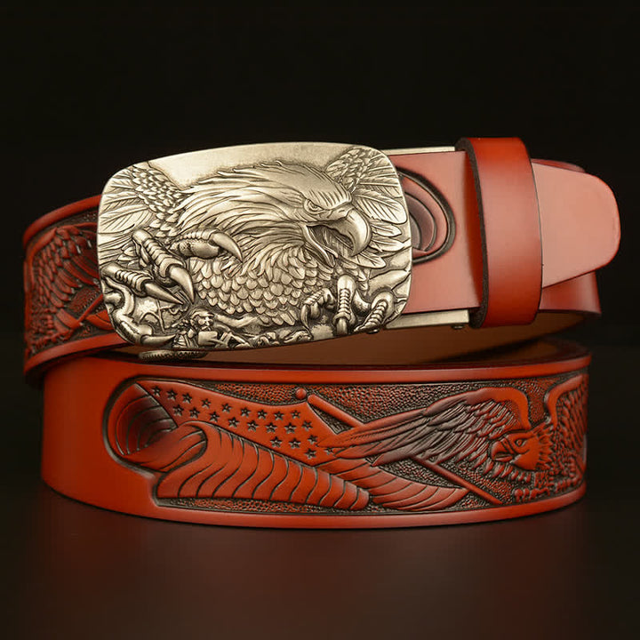 Ceinture en cuir à boucle automatique vintage pour homme avec ailes d'aigle