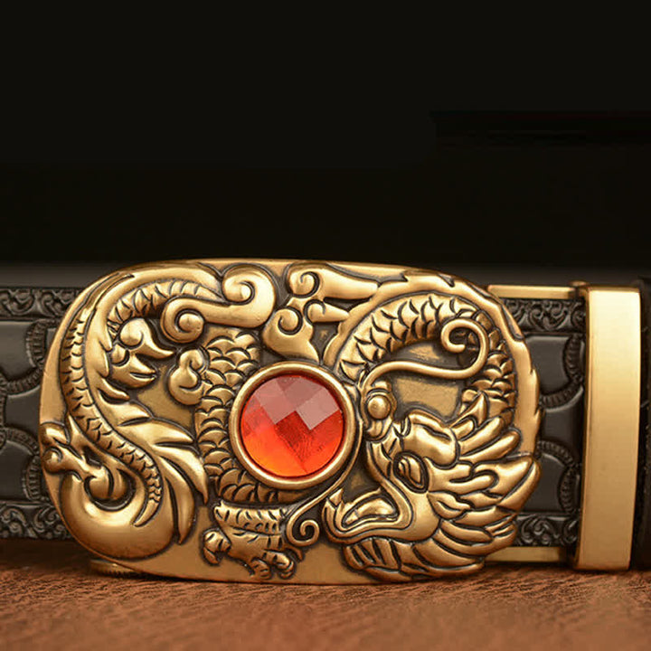 Ceinture en cuir pour homme avec pierre précieuse gravée en forme de dragon
