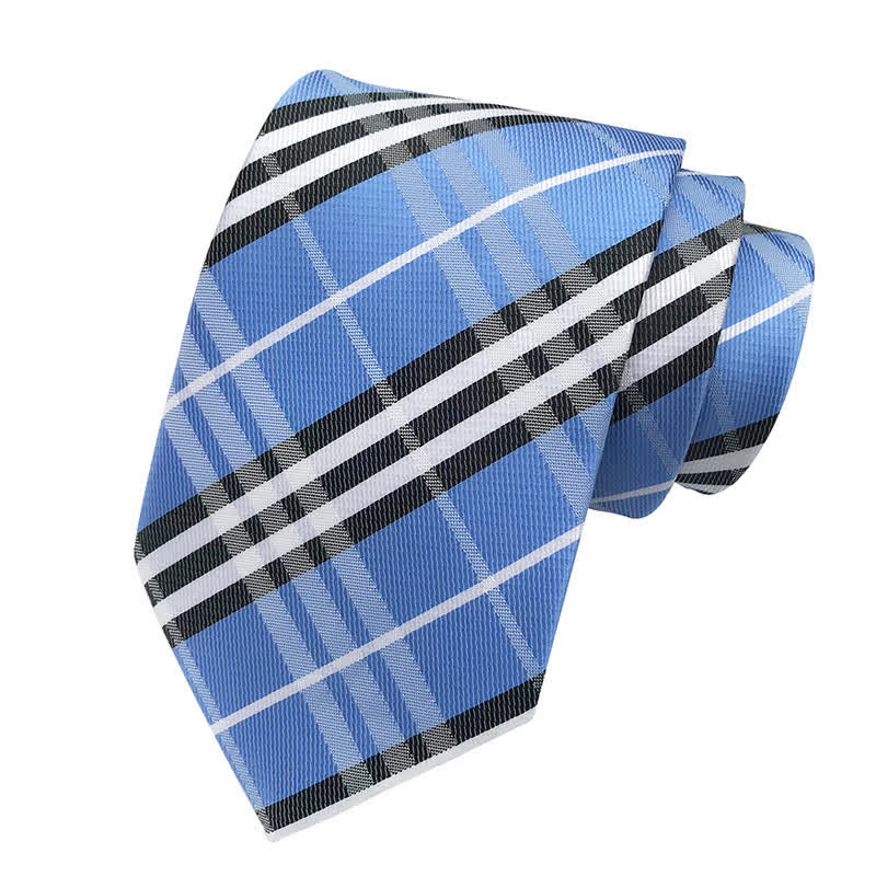 Cravate classique à carreaux écossais pour homme - Bleu ciel - image 2