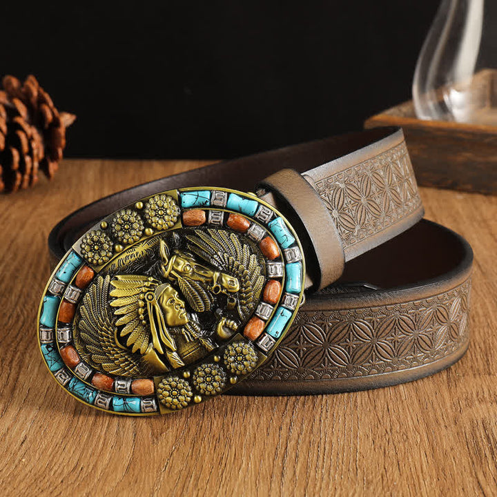Ceinture en cuir turquoise style bohème indien pour homme