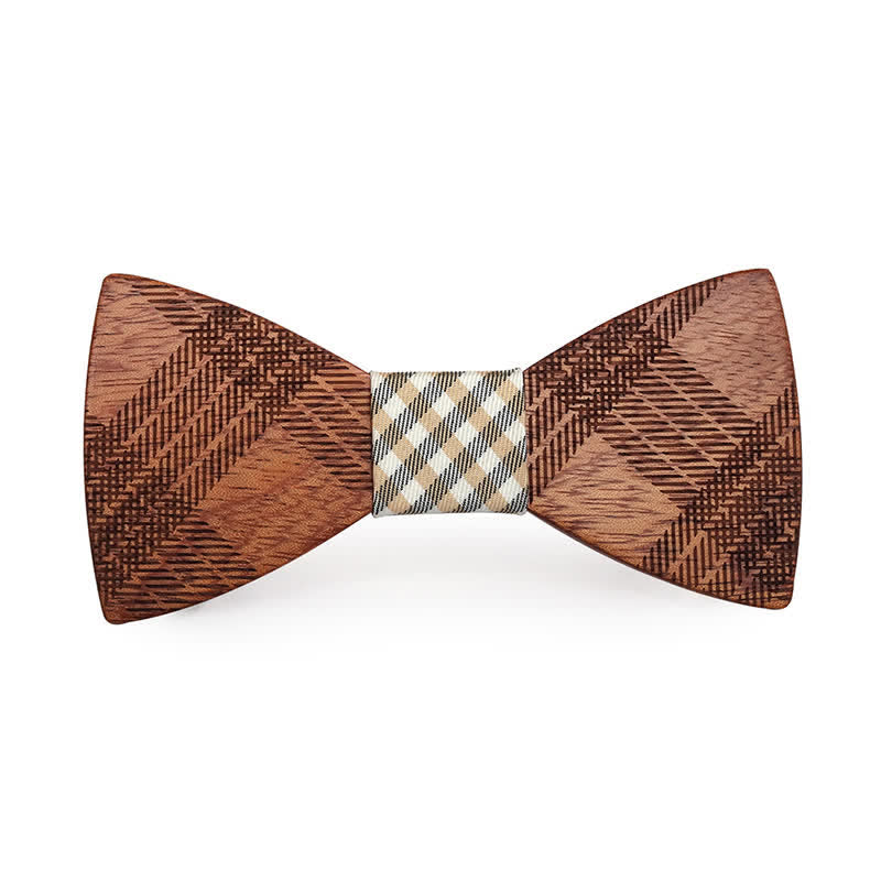 Nœud papillon en bois à motif damier étoilé pour homme
