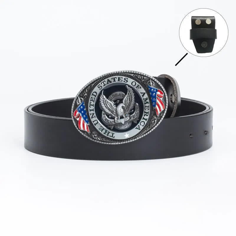 Ceinture en cuir de luxe pour homme avec drapeau américain et aigle