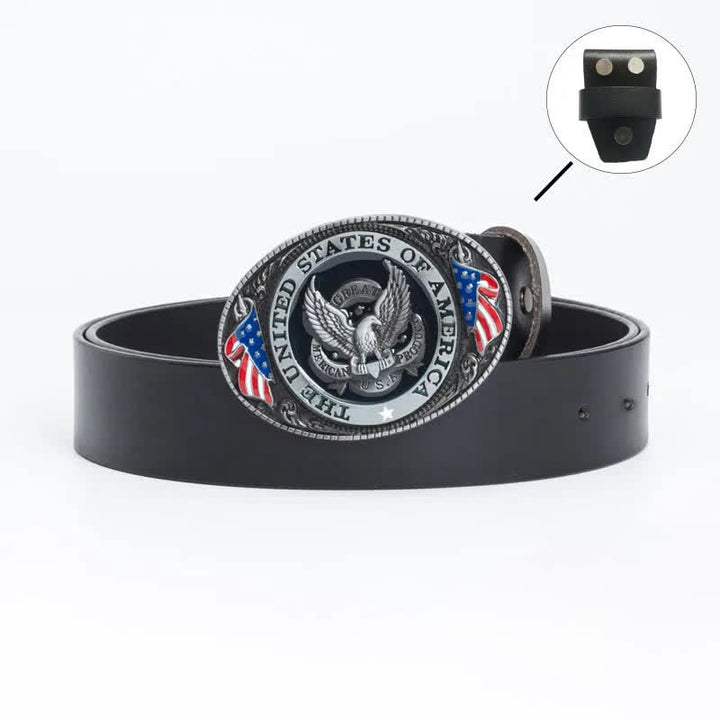 Ceinture en cuir de luxe pour homme avec drapeau américain et aigle