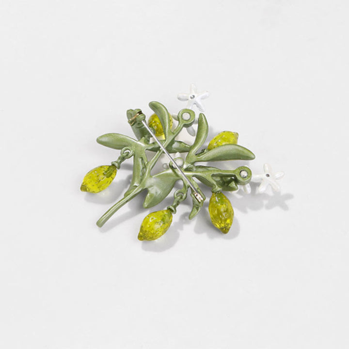 Broche pour femme en forme de goutte de citron et de plante verte