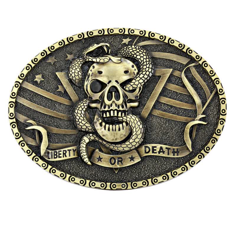 Ceinture en cuir à boucle tête de mort et serpent « Liberty or Death » pour homme