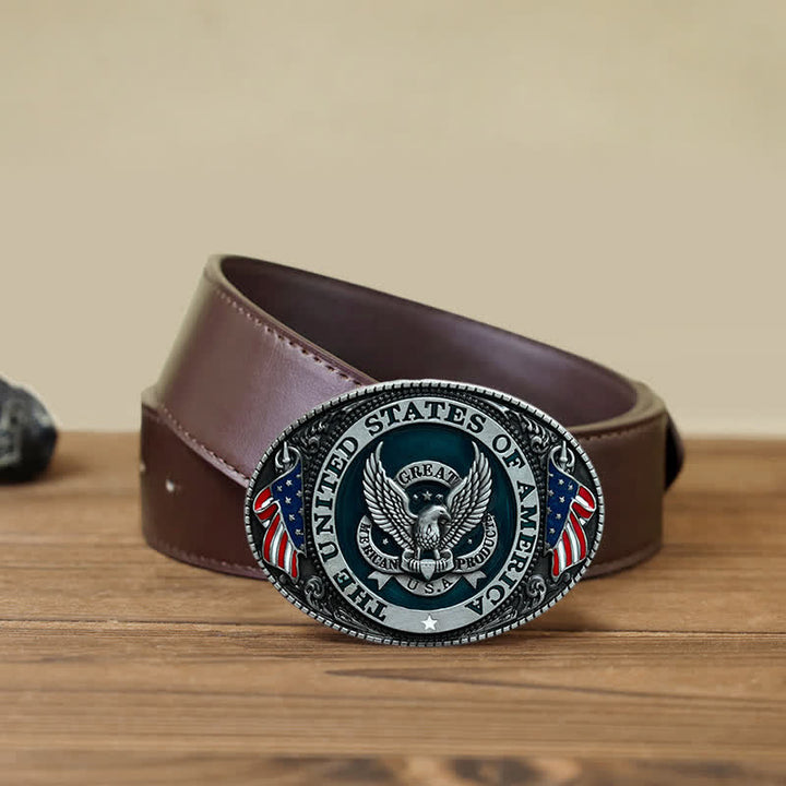 Ceinture en cuir à boucle patriotique pour homme avec drapeau aigle