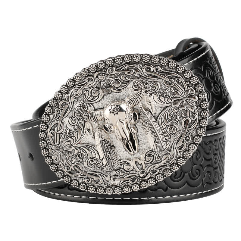 Ceinture en cuir pour homme avec plumes gravées et motif taureau