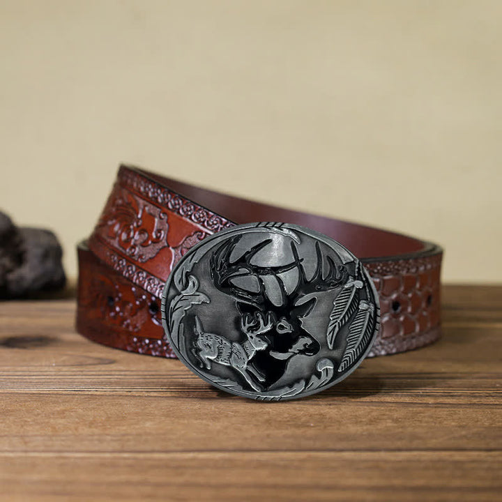 Ceinture en cuir à boucle en forme de bois de cerf pour homme