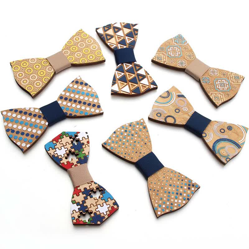 Noeud papillon en bois pour homme avec peinture de pièces de puzzle