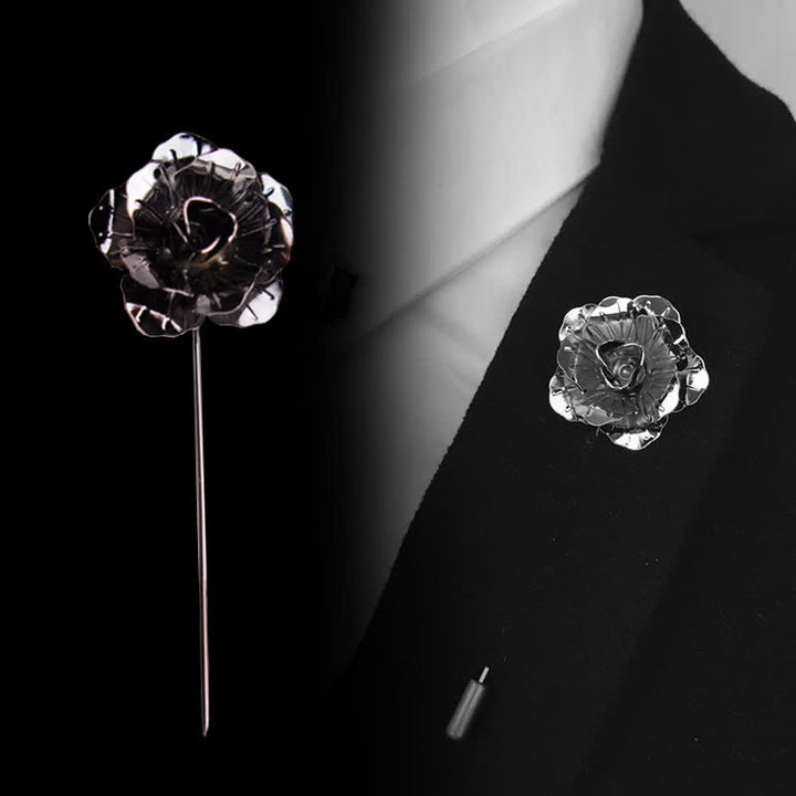 Broche en métal en forme de rose pour homme