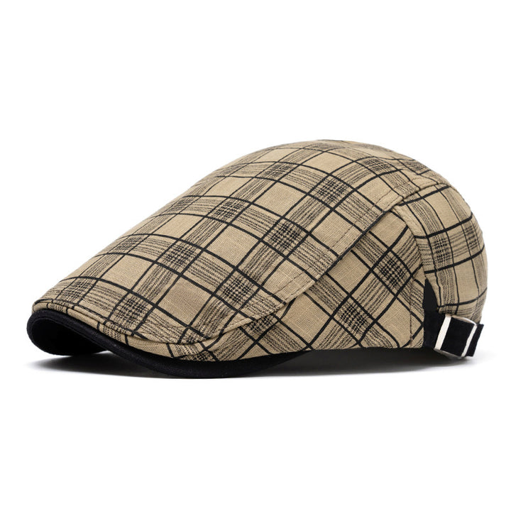 Béret en pur coton à rayures et à carreaux, tendance printemps-été - Grille kaki - Réglable (22"-24") - image 13