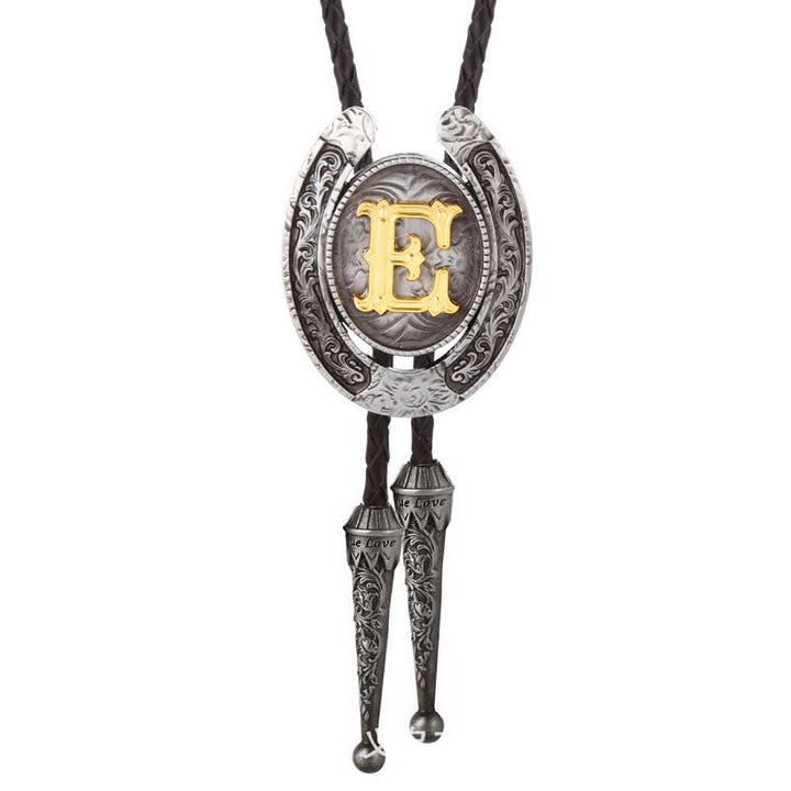 Cravate Bolo moderne avec initiales de A à Z en forme de fer à cheval de style occidental - Argent - E - image 35