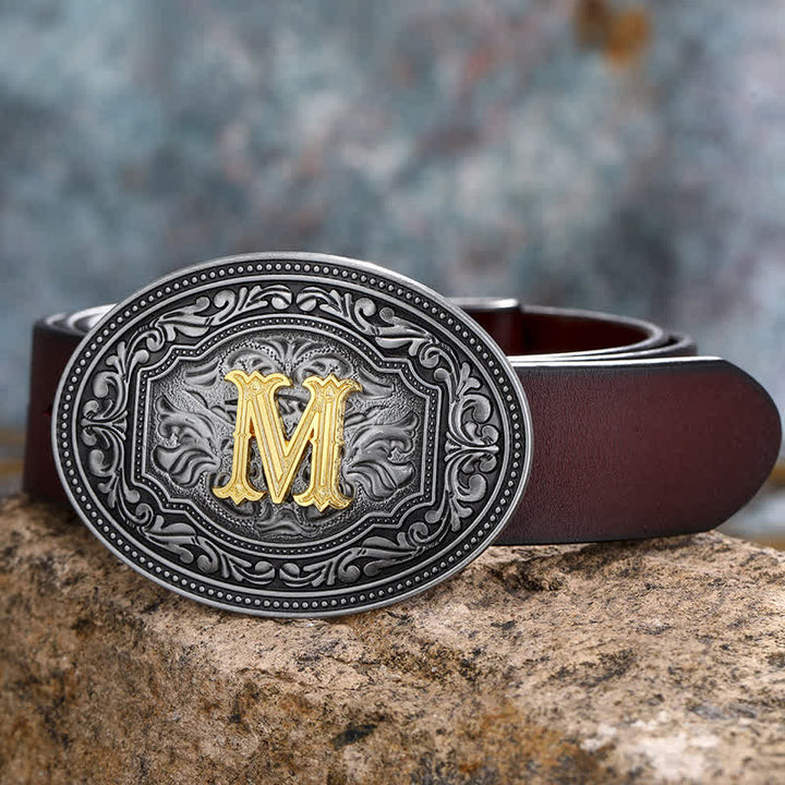 Ceinture en cuir unisexe style hip-hop avec boucle en relief et initiales