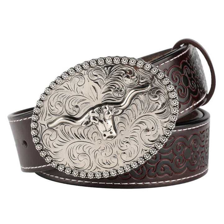 Ceinture en cuir pour homme avec plumes gravées et motif taureau