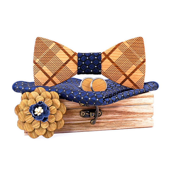 Lot de 4 nœuds papillon en bois sculpté pour homme