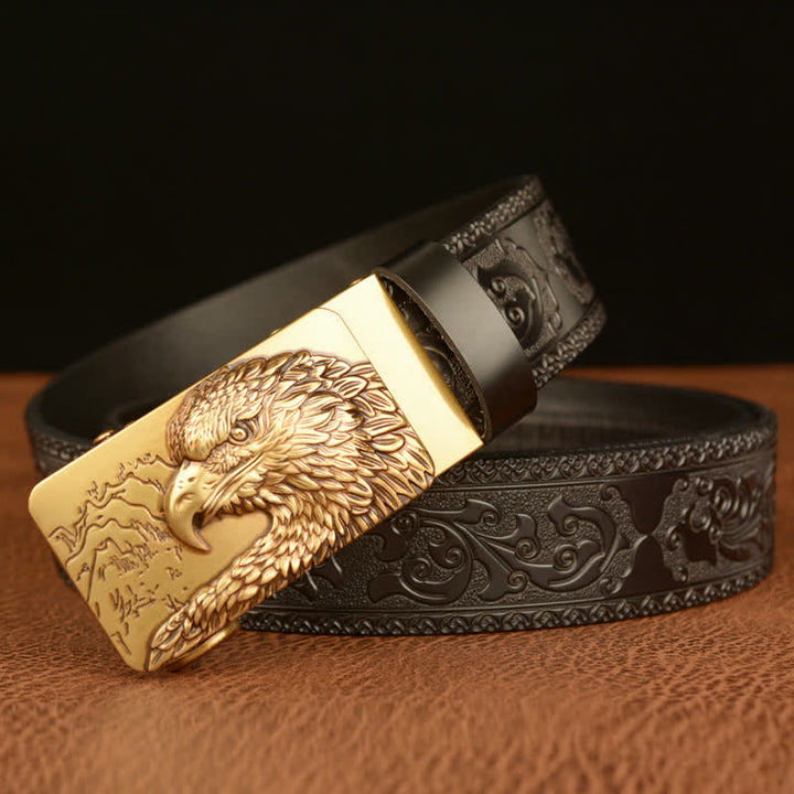 Ceinture en cuir sculptée à tête d'aigle pour homme