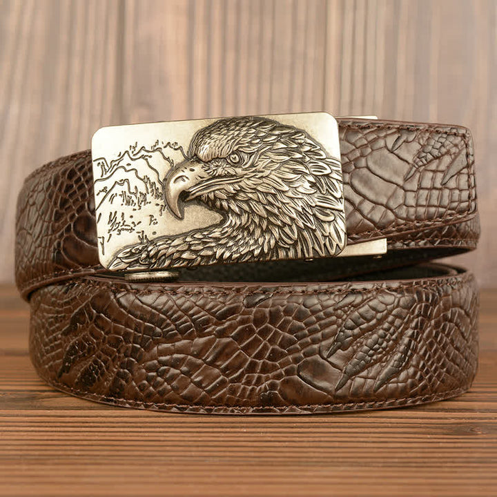 Ceinture en cuir pour homme avec motif crocodile et aigle sculpté
