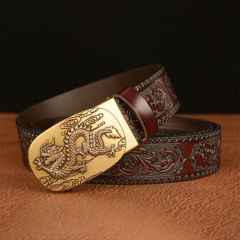 Ceinture en cuir pour homme avec dragon planant dans le ciel