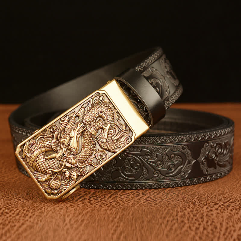 Ceinture en cuir à boucle carrée pour homme avec dragon