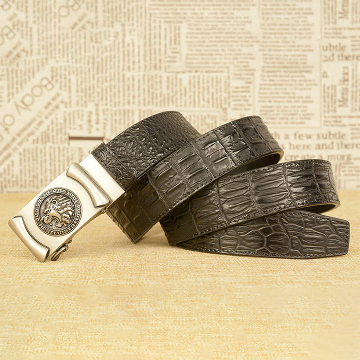 Ceinture en cuir à motif alligator tête de lion pour homme