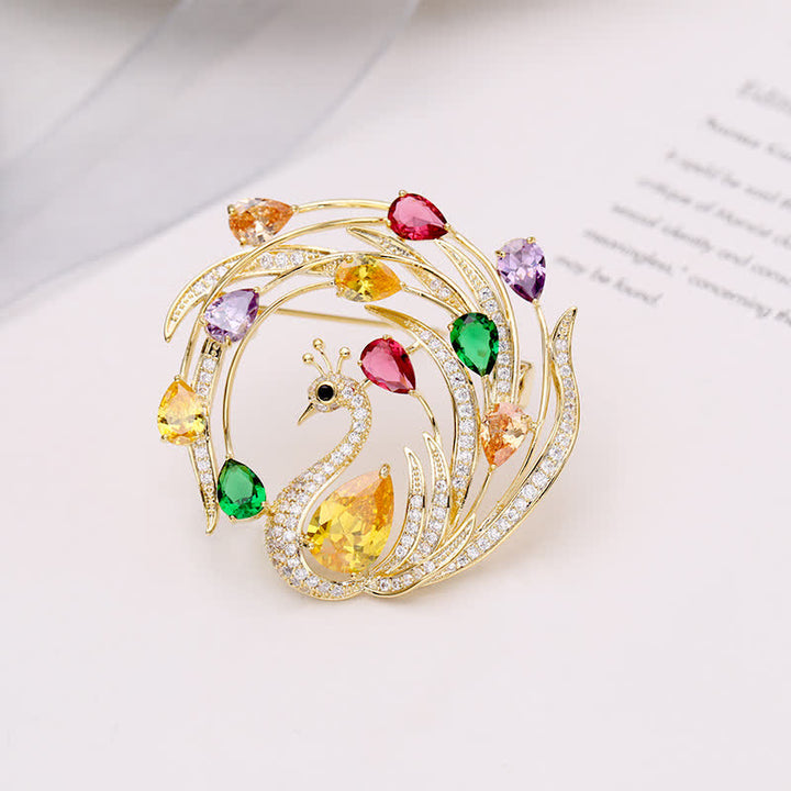 Broche phénix paon ornée pour femme