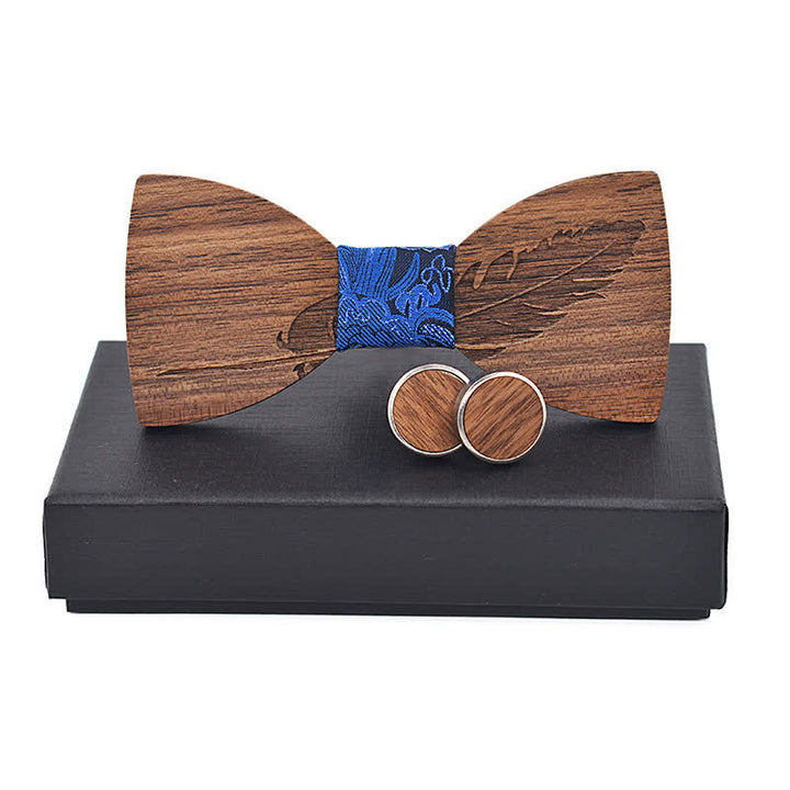 Lot de 2 noeuds papillon en bois gravés en plumes pour homme