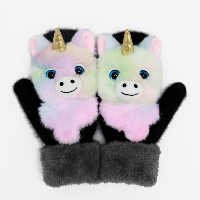 Gants mitaines en fourrure d'animaux mignons pour femmes - Macaron Licorne - image 10