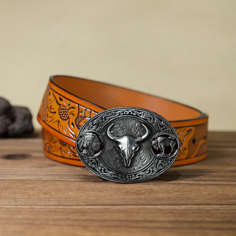 Ceinture en cuir à boucle pour homme avec tête de mort typiquement occidentale