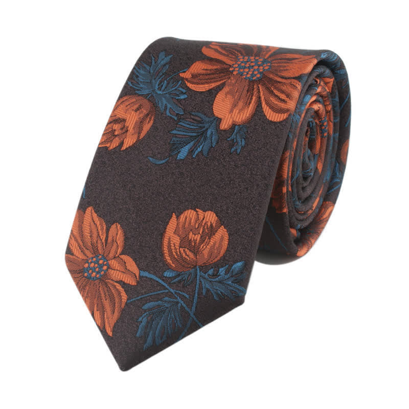 Cravate fantaisie pour homme avec fleur et tige - Orange et marron - image 3