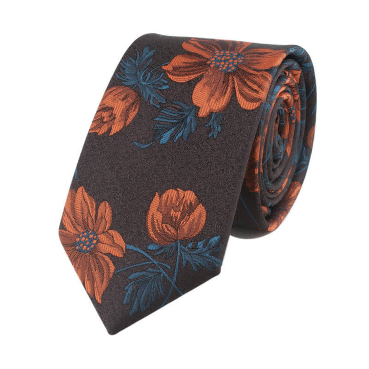 Cravate fantaisie pour homme avec fleur et tige - Orange et marron - image 3