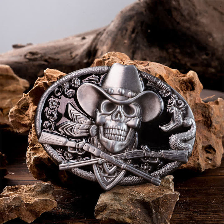 Ceinture en cuir à boucle pour homme avec tête de mort et armes croisées