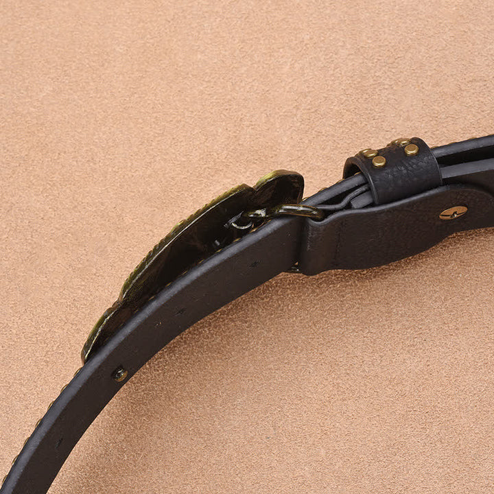 Ceinture en cuir à rivets style bœuf Longhorn antique pour homme