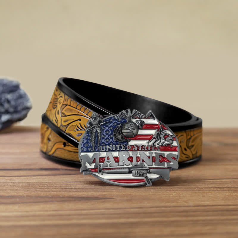 Ceinture en cuir à boucle militaire pour homme des Marines américains