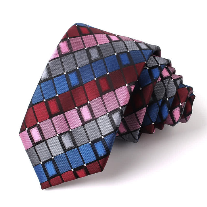 Cravate carrée à carreaux et patchs colorés pour homme
