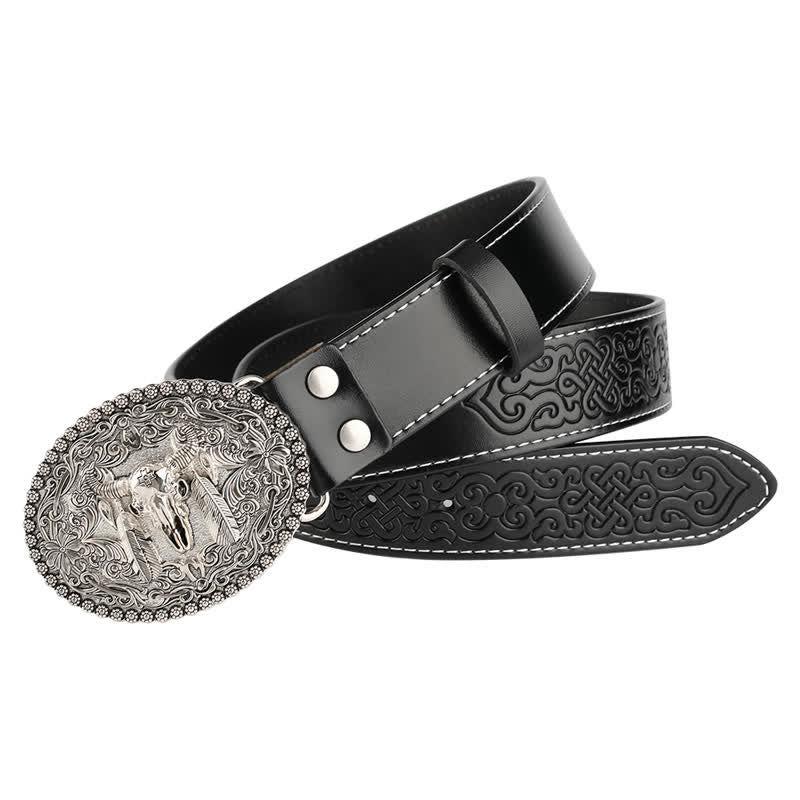 Ceinture en cuir pour homme avec plumes gravées et motif taureau