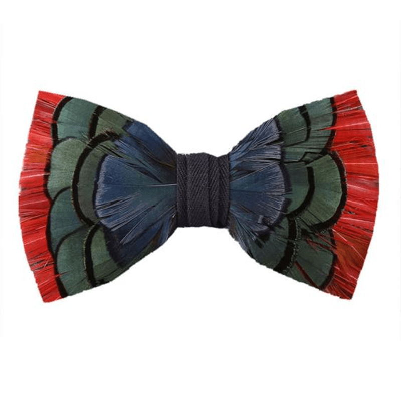 Nœud papillon à plumes orange vert bleu avec épingle à revers - Orange et vert - image 0