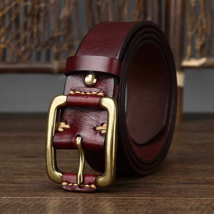 Ceinture en cuir à boucle en cuivre épais pour homme