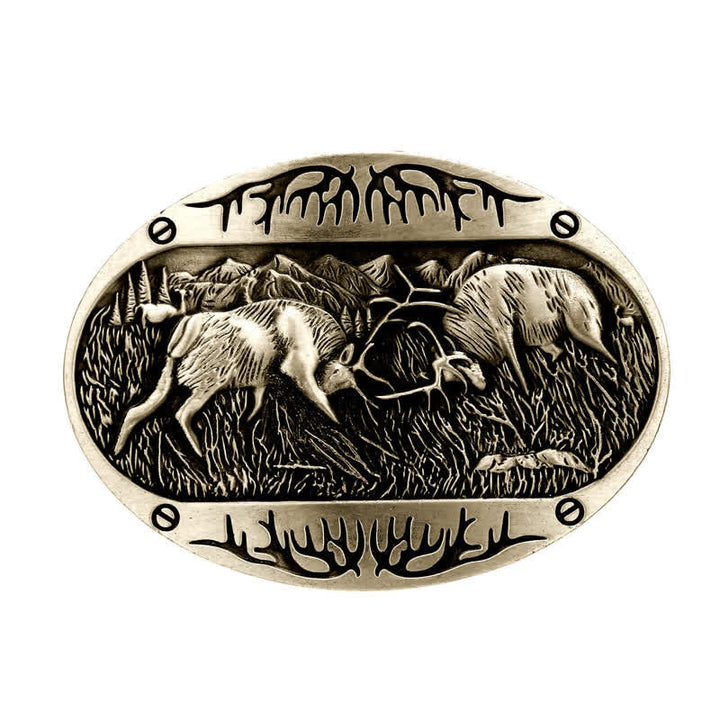 Ceinture en cuir western à boucle de cerf de combat sauvage pour homme