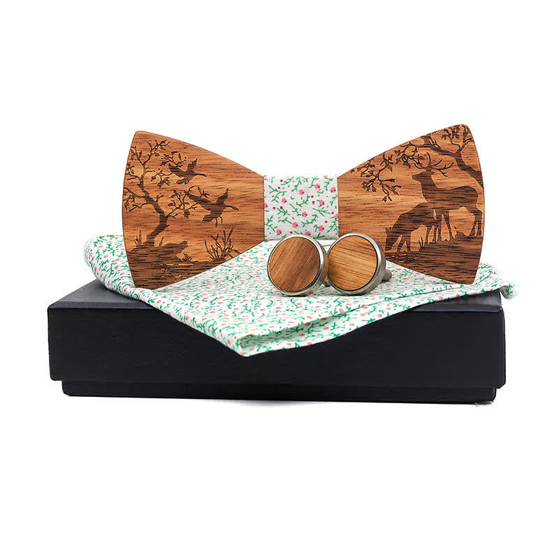 Lot de 3 nœuds papillon fantaisie en bois pour homme en forme d'élan de Noël