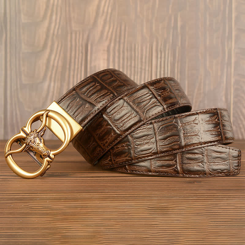 Ceinture en cuir motif crocodile pour homme, motif bœuf géant