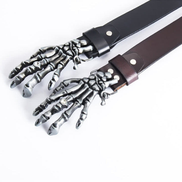 Ceinture en cuir pour homme avec motif main de squelette et punk rock