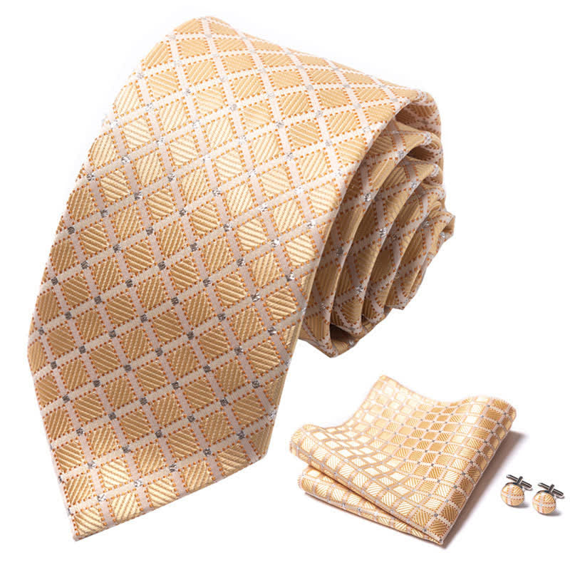 Ensemble de cravates à carreaux dorés et bisque de bon goût pour hommes, 3 pièces 