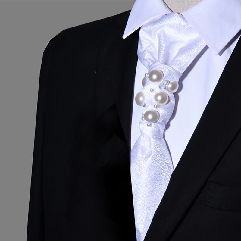 Cravate de mariage pour homme avec perles au look vintage - Blanc - image 7