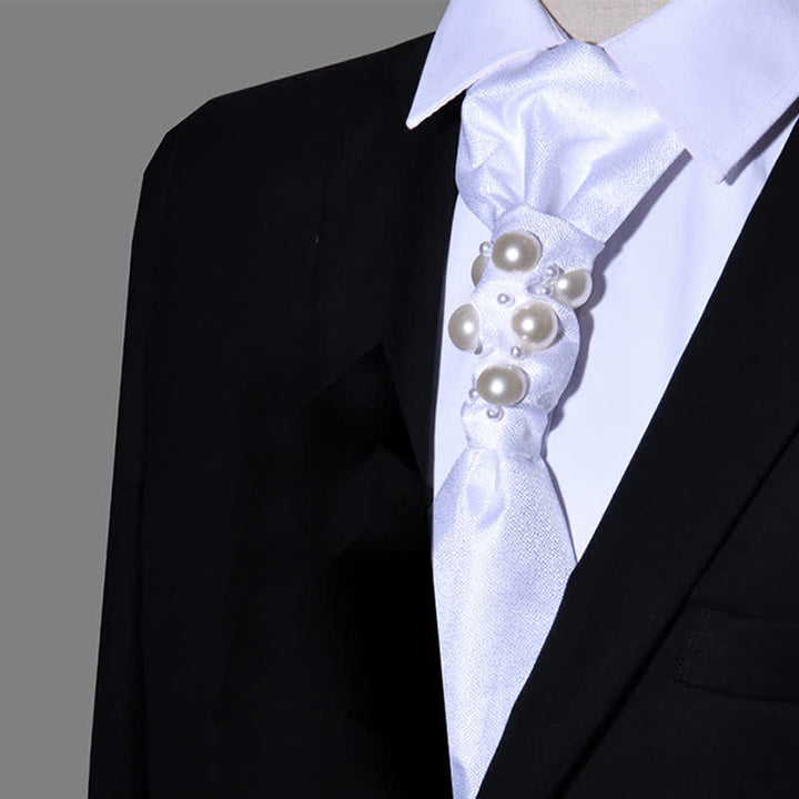 Cravate de mariage pour homme avec perles au look vintage - Blanc - image 7