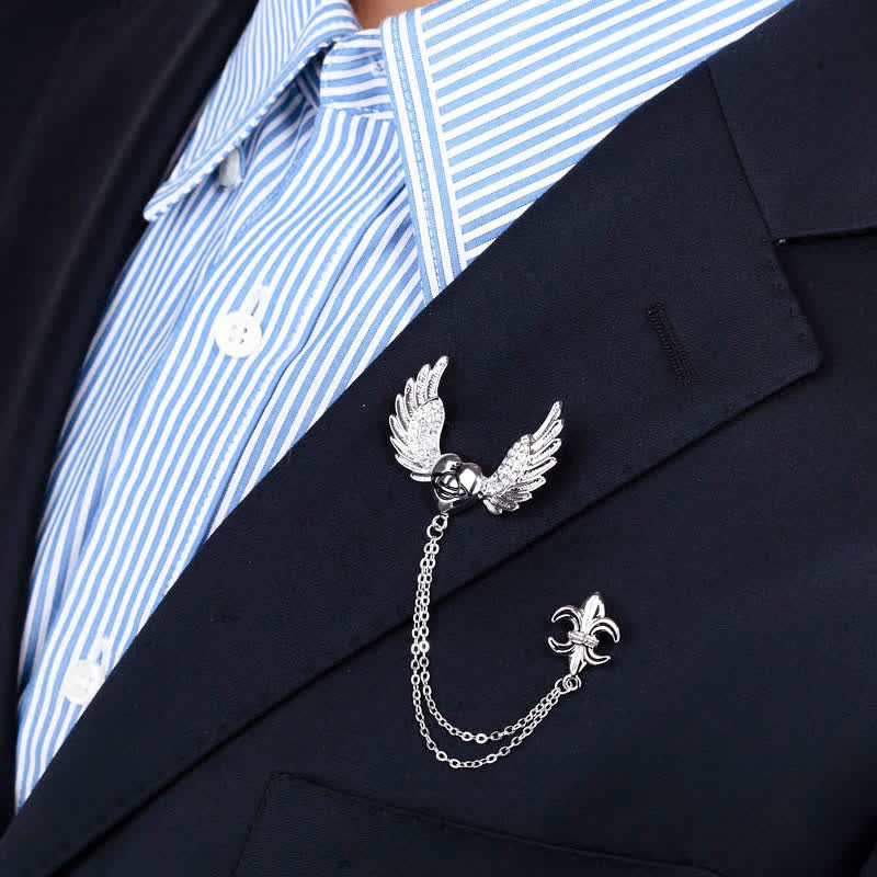 Broche chaîne en forme d'ailes d'ange en forme de cœur pour homme