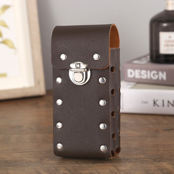 Sac ceinture en cuir pour téléphone universel avec bouton décoratif à rivets