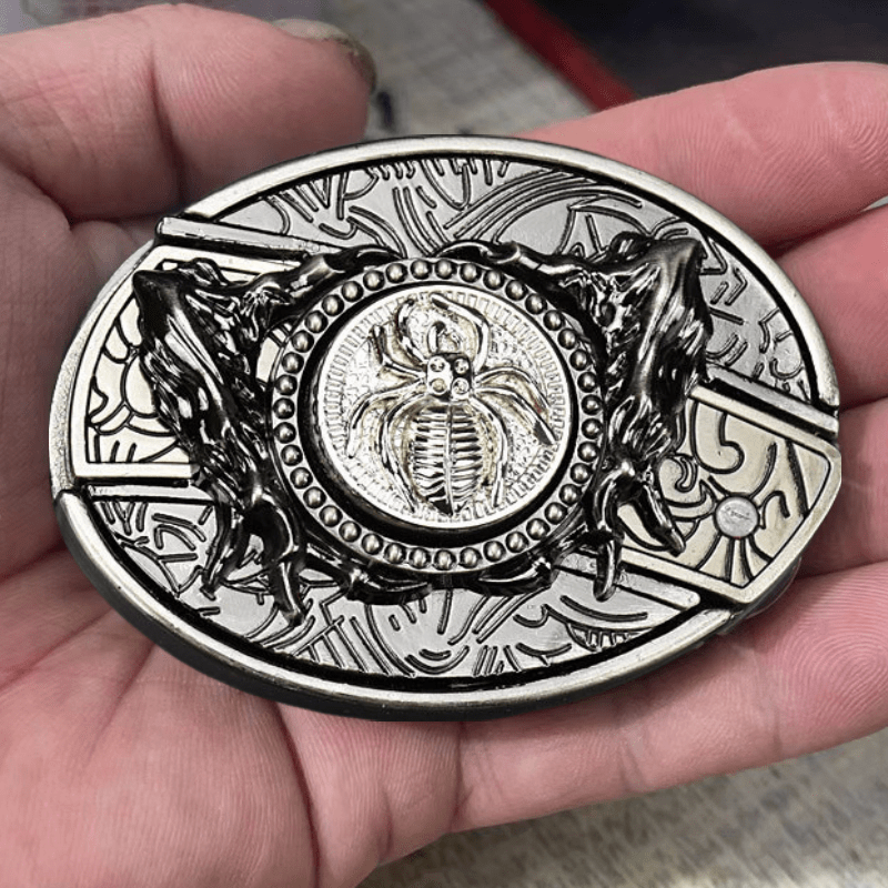 Ceinture en cuir araignée rotative pour homme avec couteau pliant