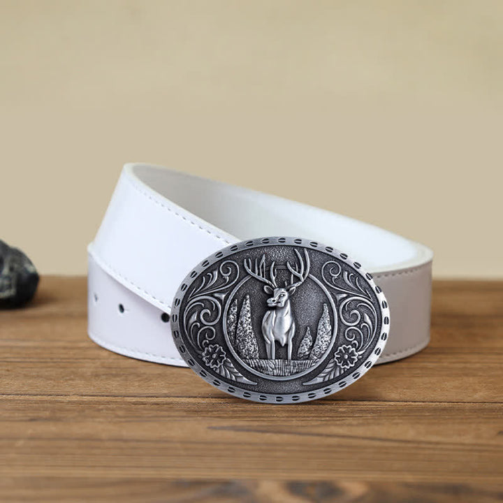 Ceinture en cuir à boucle ovale pour homme avec motif cerf forestier